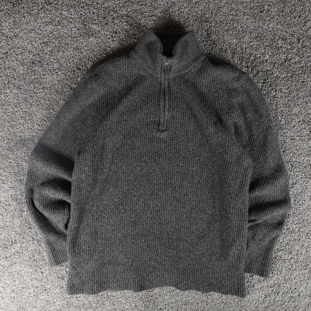 Tahari Women's Large Gray Quarter Zip Ribbed Sweater Mock Neck Pullover‎